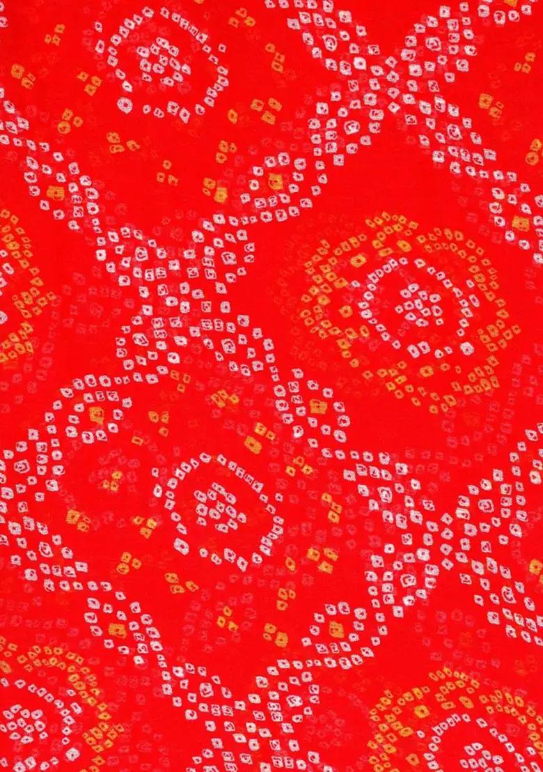 Tomato Red Printed Chiffon Pre Draped Saree Set - Indya