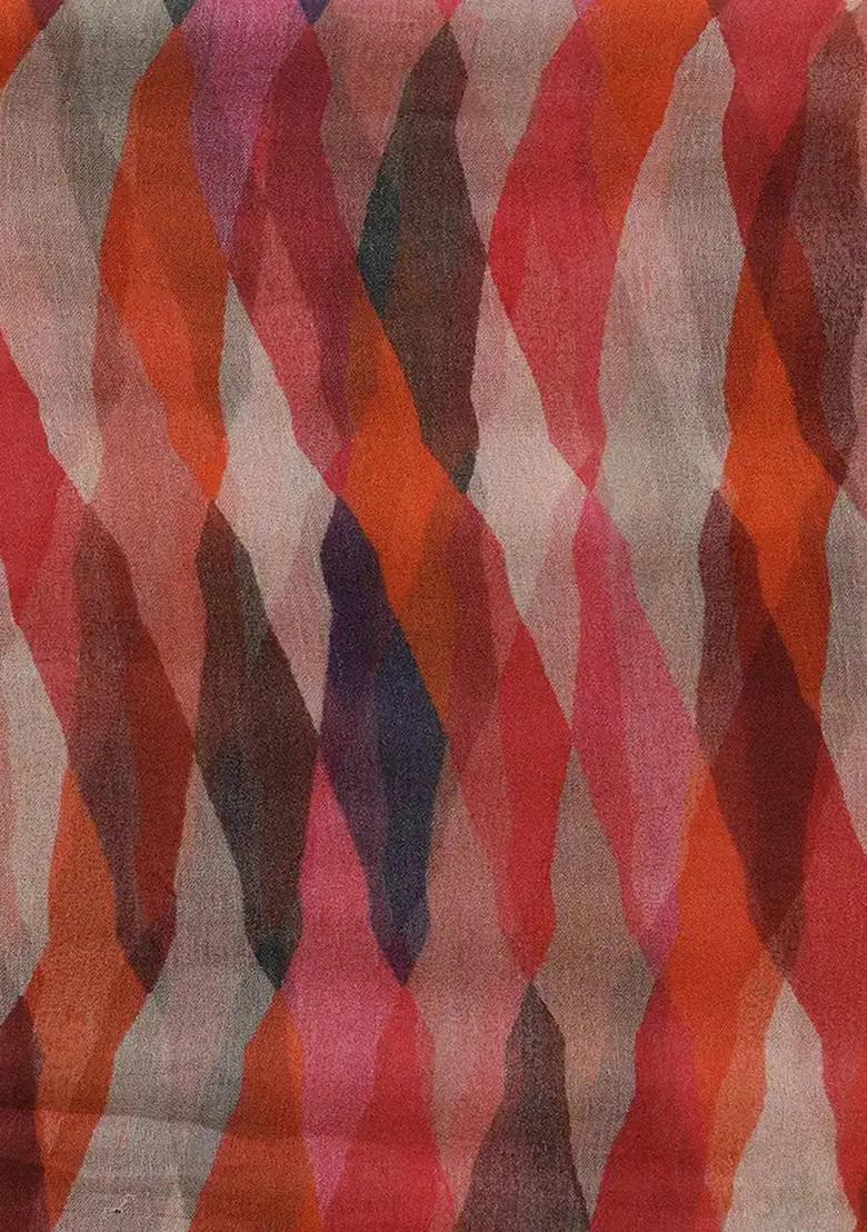 Multicolor Printed Chiffon Pre Draped Saree Set