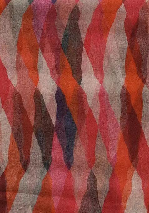 Multicolor Printed Chiffon Pre Draped Saree Set