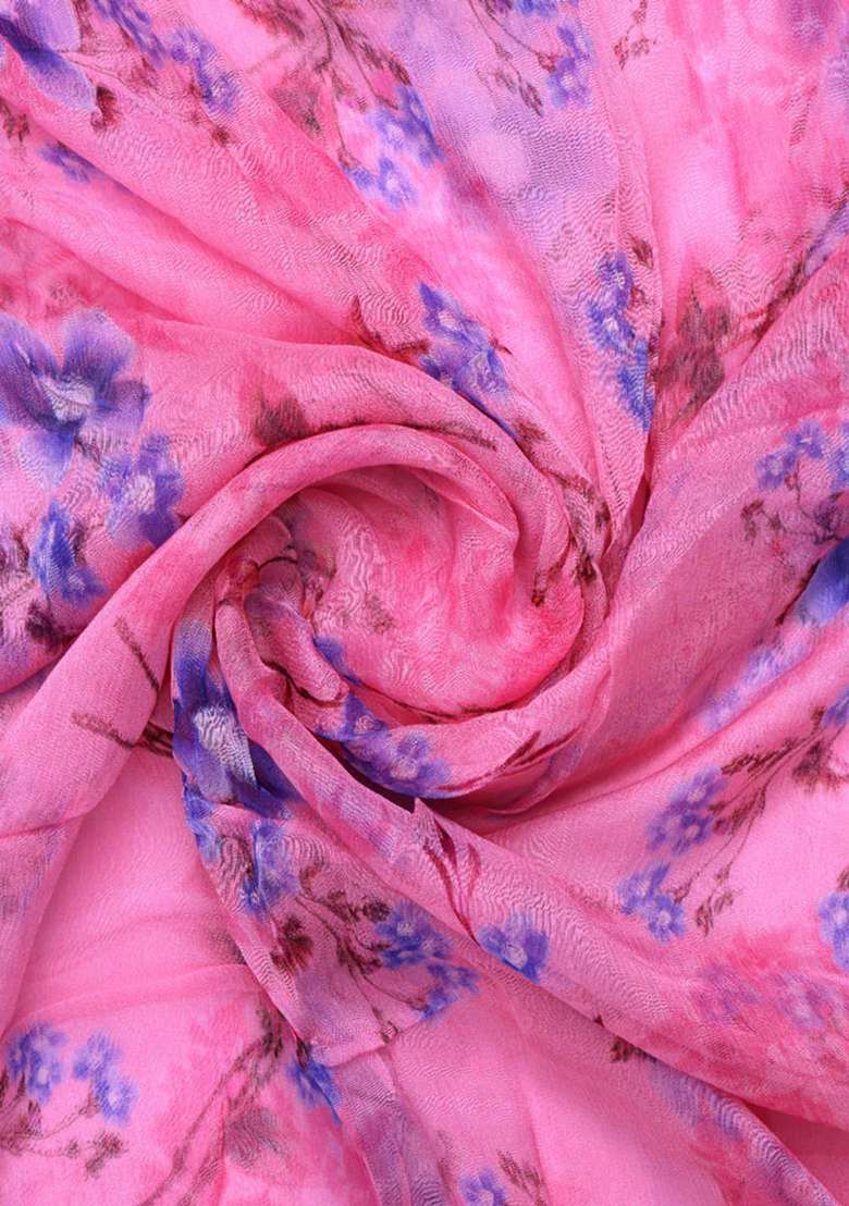 Classy Pink Printed Chiffon Pre Draped Saree Set - Indya