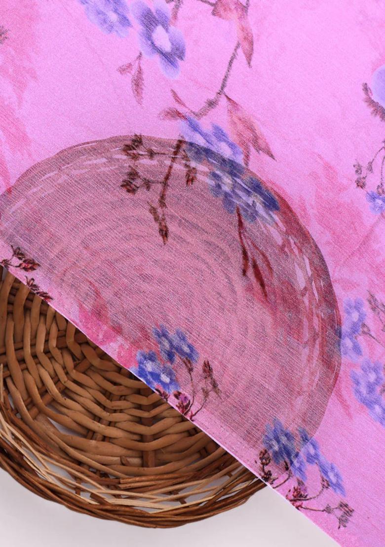 Classy Pink Printed Chiffon Pre Draped Saree Set - Indya