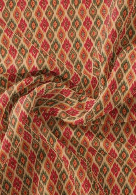 Multicolor Printed Chinon Pre Draped Saree Set