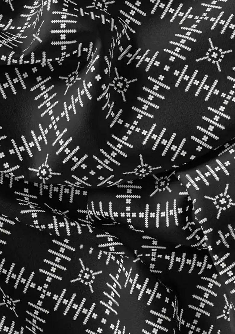 Black Printed Pre Draped Saree Set