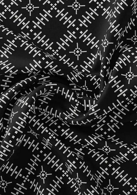 Black Printed Pre Draped Saree Set