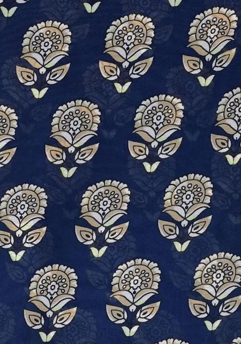 Dark Blue Printed Pre Draped Saree Set