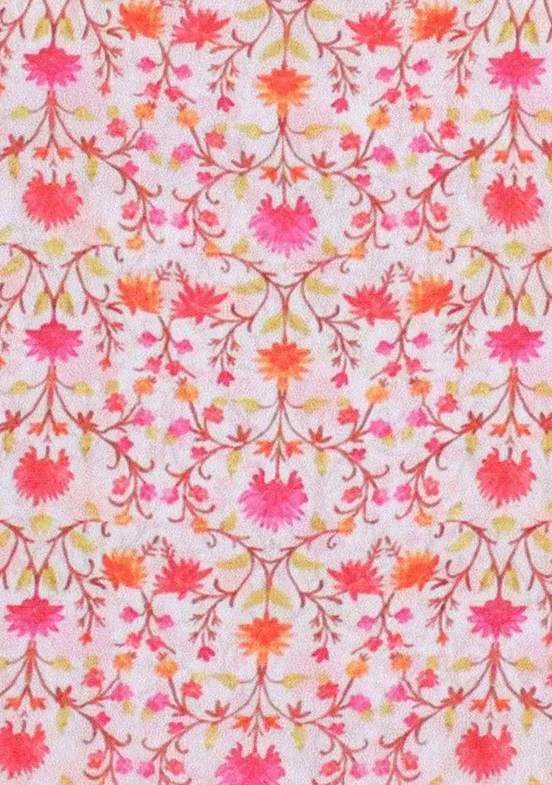 Pink Printed Pre Draped Saree Set