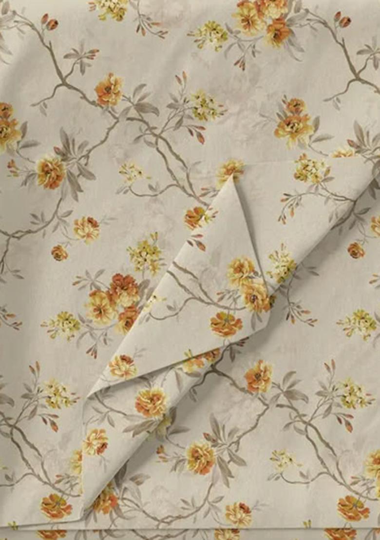 Beige Printed Pre Draped Saree Set