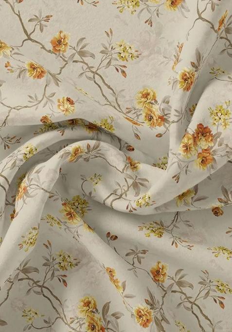 Beige Printed Pre Draped Saree Set