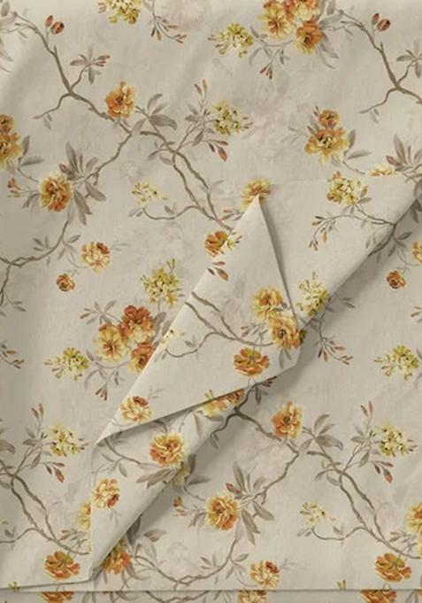 Beige Printed Pre Draped Saree Set