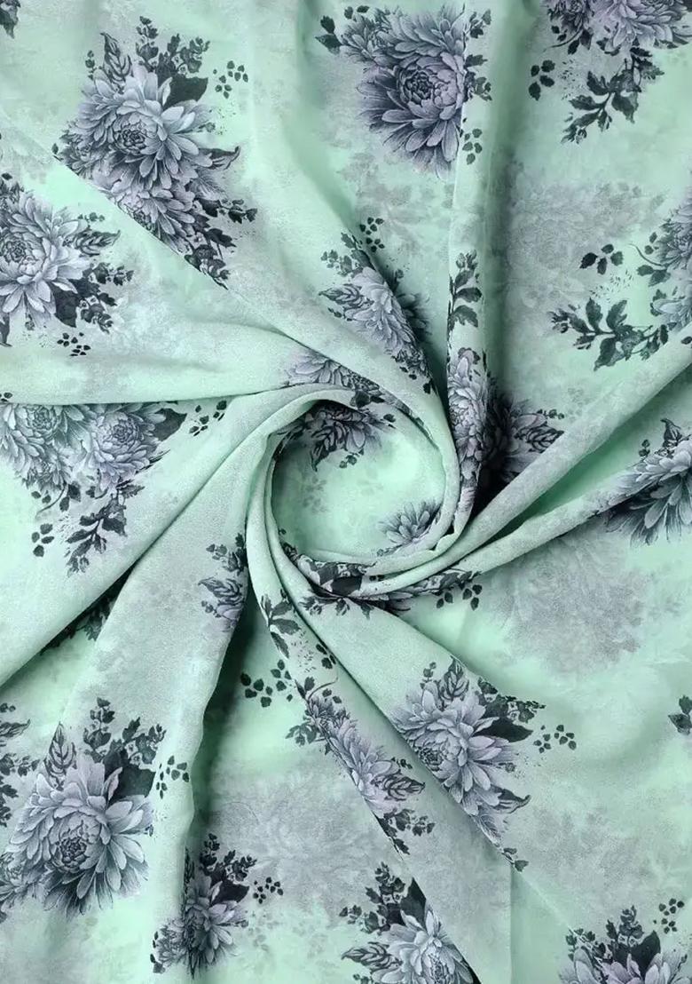 Pista Green Printed Pre Draped Saree Set