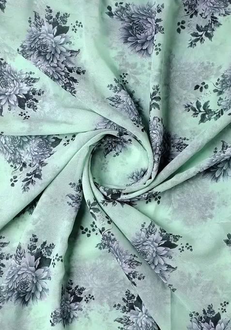 Pista Green Printed Pre Draped Saree Set