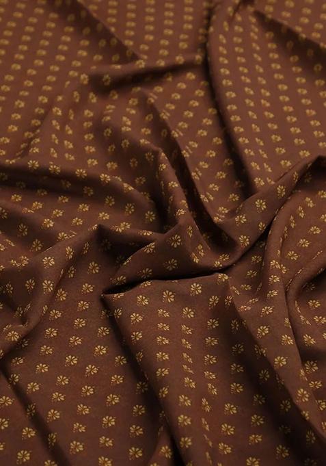 Deep Brown Printed Pre Draped Saree Set