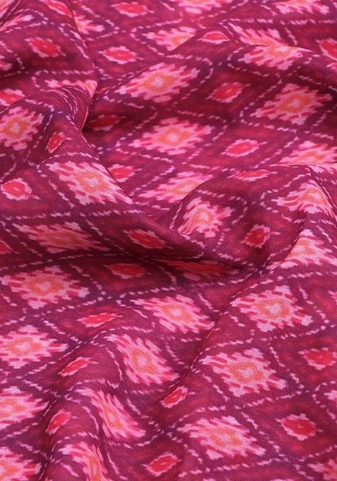 Magenta Pink Printed Pre Draped Saree Set