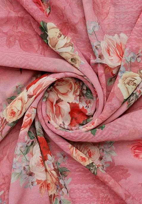 Pink Printed Pre Draped Saree Set