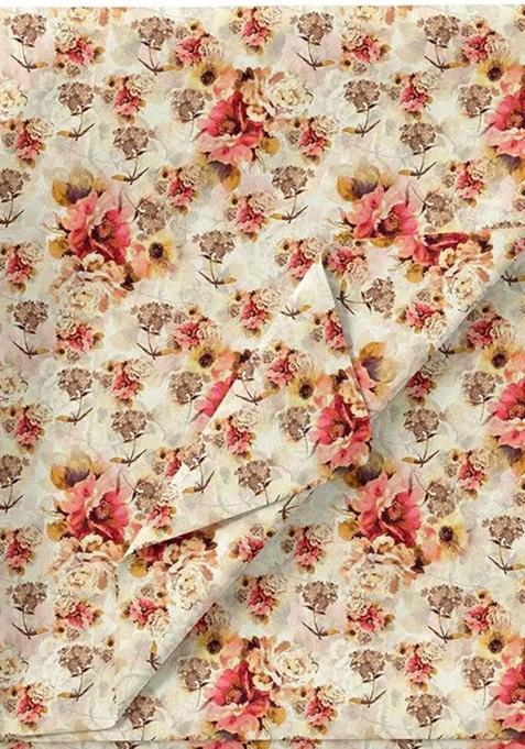 Cream Printed Pre Draped Saree Set