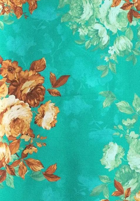 Teal Green Printed Satin Pre Draped Saree Set