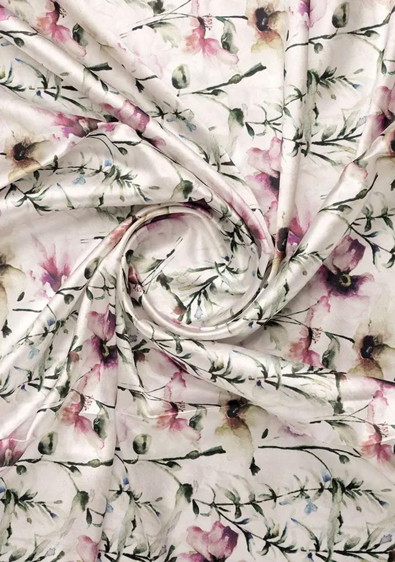 Beige Printed Satin Pre Draped Saree Set