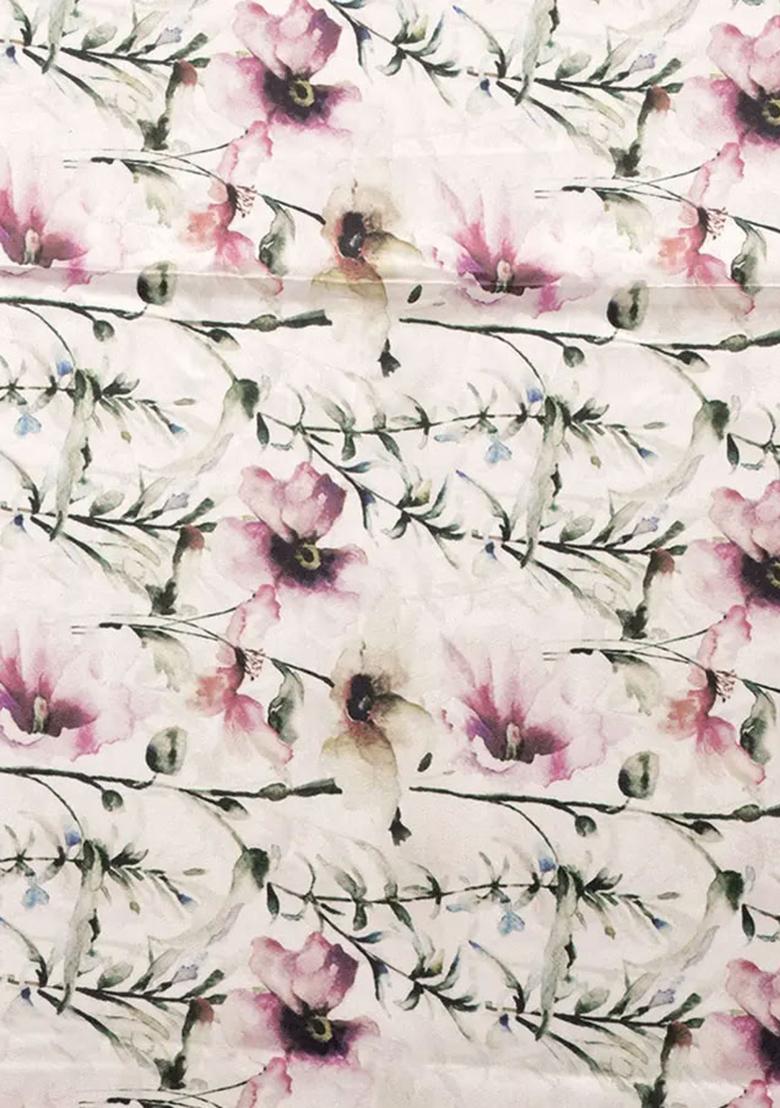 Beige Printed Satin Pre Draped Saree Set