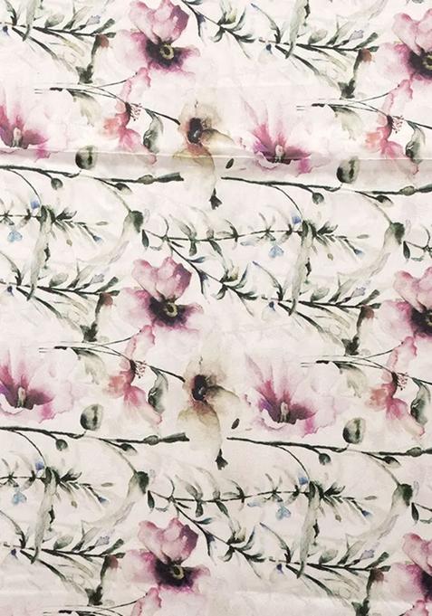 Beige Printed Satin Pre Draped Saree Set