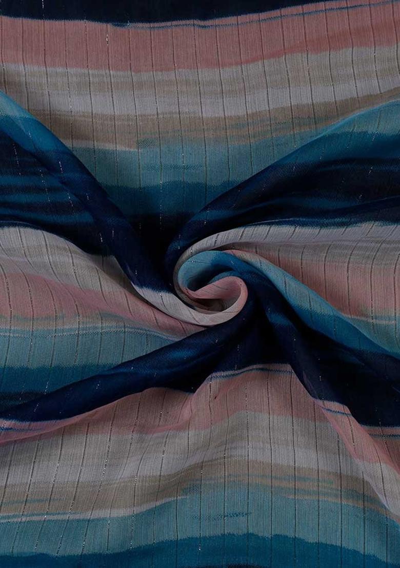 Multicolor Printed Chiffon Pre Draped Saree Set