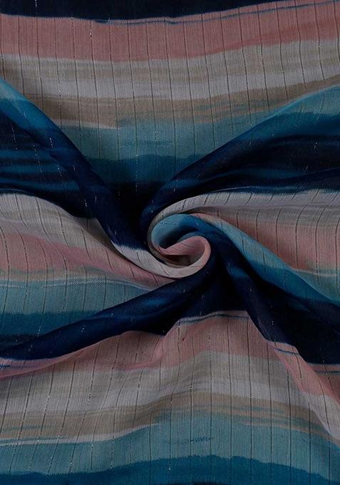 Multicolor Printed Chiffon Pre Draped Saree Set