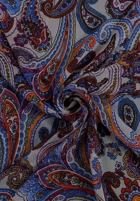 Multicolor Printed Chiffon Pre Draped Saree Set