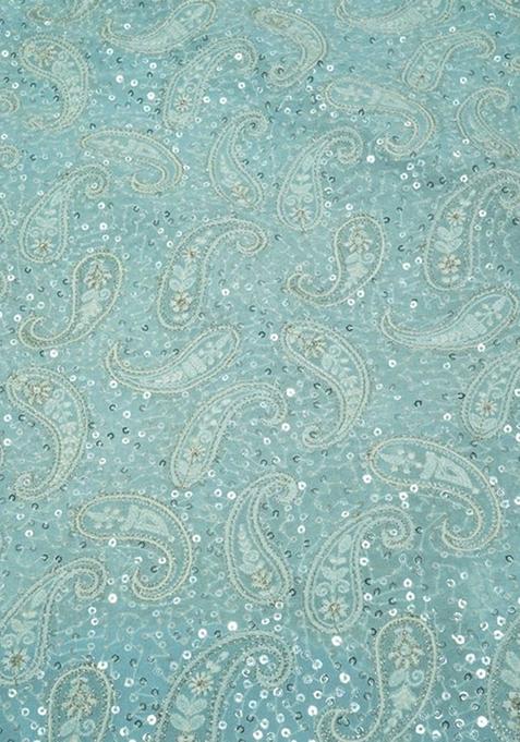 Sky Blue Sequin Embroidered Georgette Pre Draped Saree Set