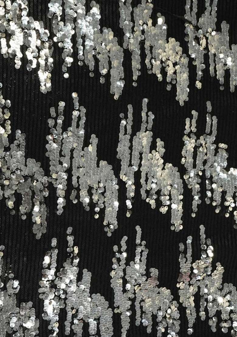 Black Sequin Embroidered Net Pre Draped Saree Set - Indya