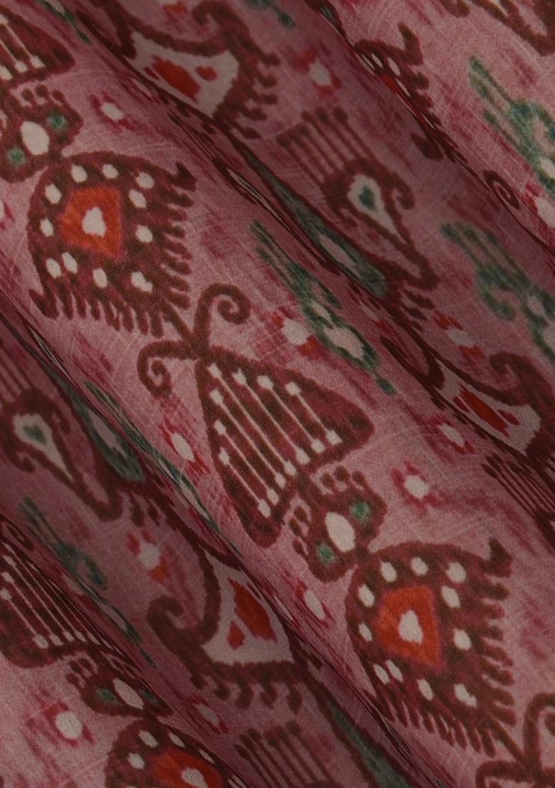 Peach Printed Georgette Pre Draped Saree Set - Indya