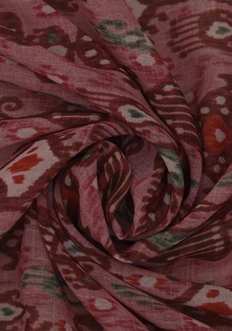 Peach Printed Georgette Pre Draped Saree Set