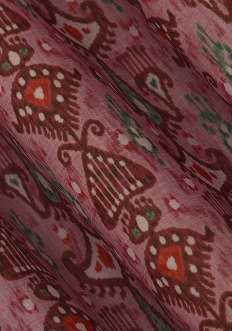 Peach Printed Georgette Pre Draped Saree Set