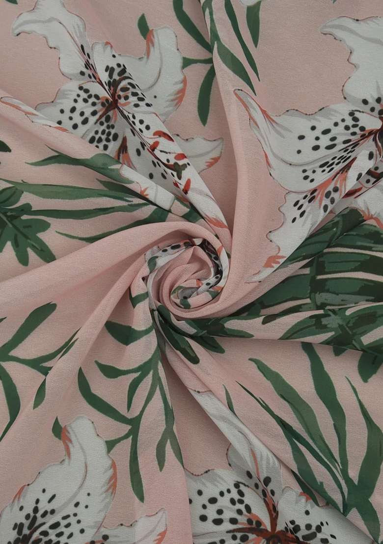 Pink Printed Georgette Pre Draped Saree Set - Indya