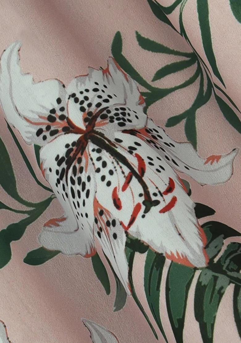 Pink Printed Georgette Pre Draped Saree Set - Indya