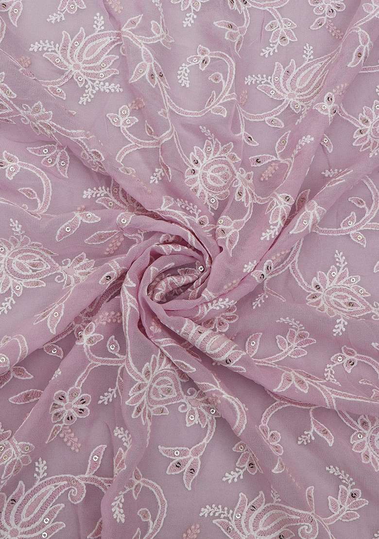 Lilac Georgette Embroidered Pre Draped Saree Set - Indya
