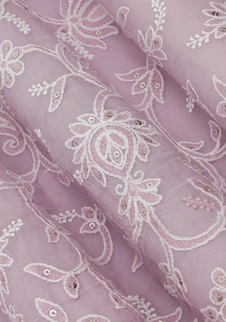 Lilac Georgette Embroidered Pre Draped Saree Set - Indya