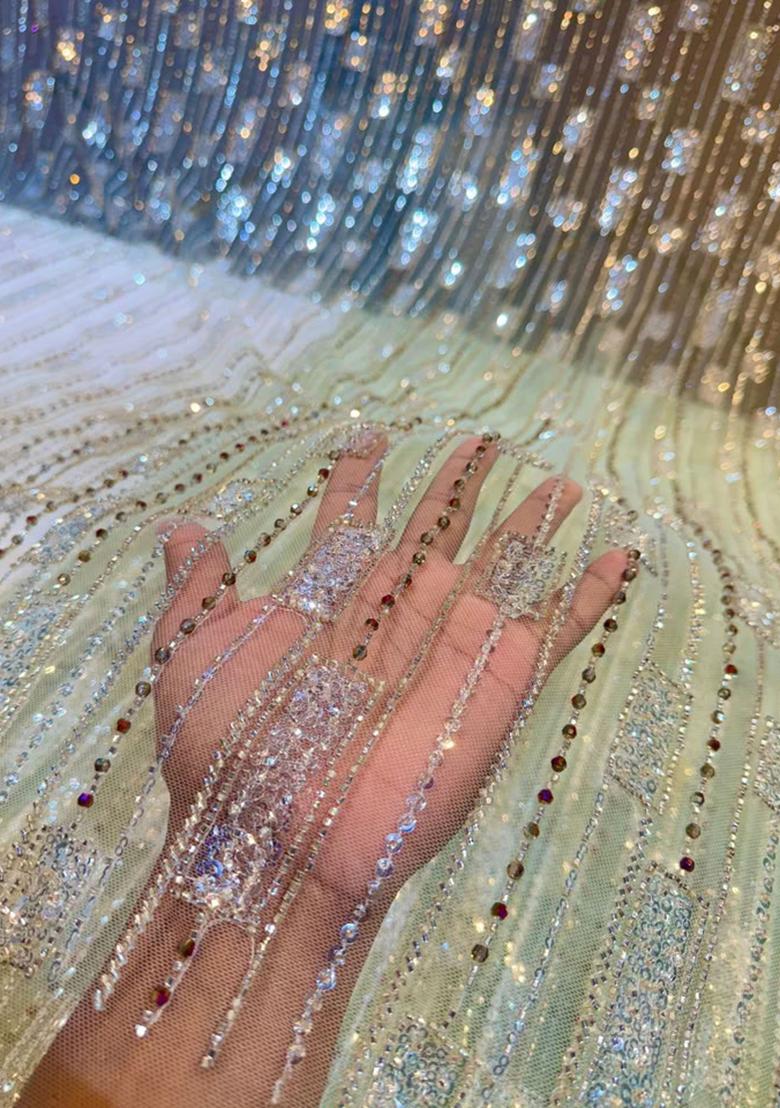 Sky Blue Embellished Blouse With Pre Draped Saree Set - Indya