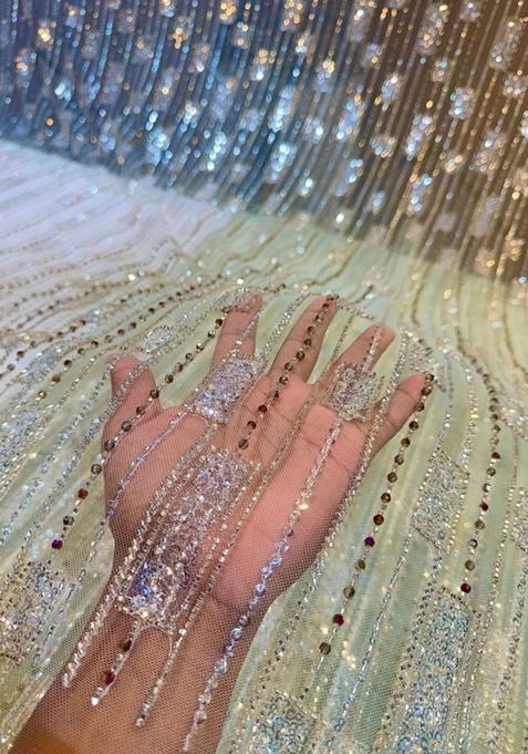 Sky Blue Embellished Blouse With Pre Draped Saree Set