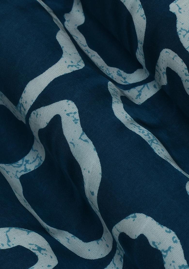 Blue Modal Satin Printed Pre Draped Saree Set - Indya