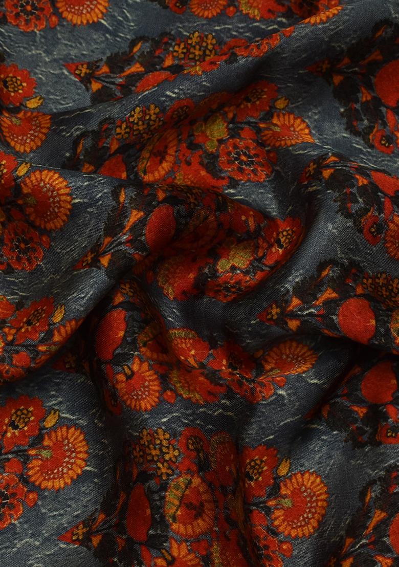 Multicolor Modal Satin Printed Pre Draped Saree Set