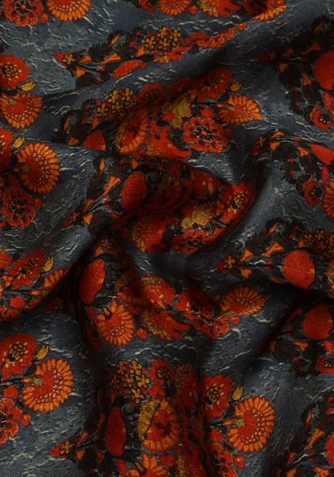 Multicolor Modal Satin Printed Pre Draped Saree Set