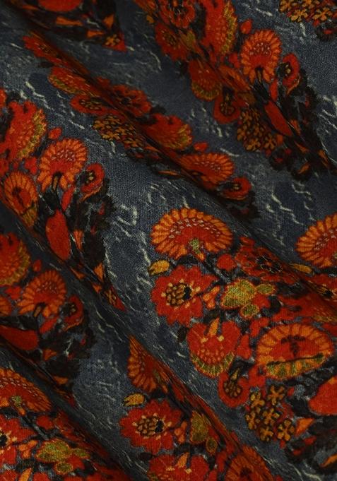 Multicolor Modal Satin Printed Pre Draped Saree Set