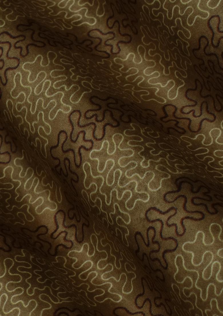 Brown Modal Satin Printed Pre Draped Saree Set