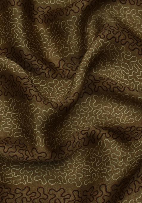 Brown Modal Satin Printed Pre Draped Saree Set