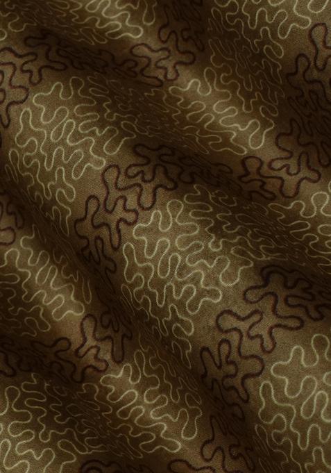 Brown Modal Satin Printed Pre Draped Saree Set