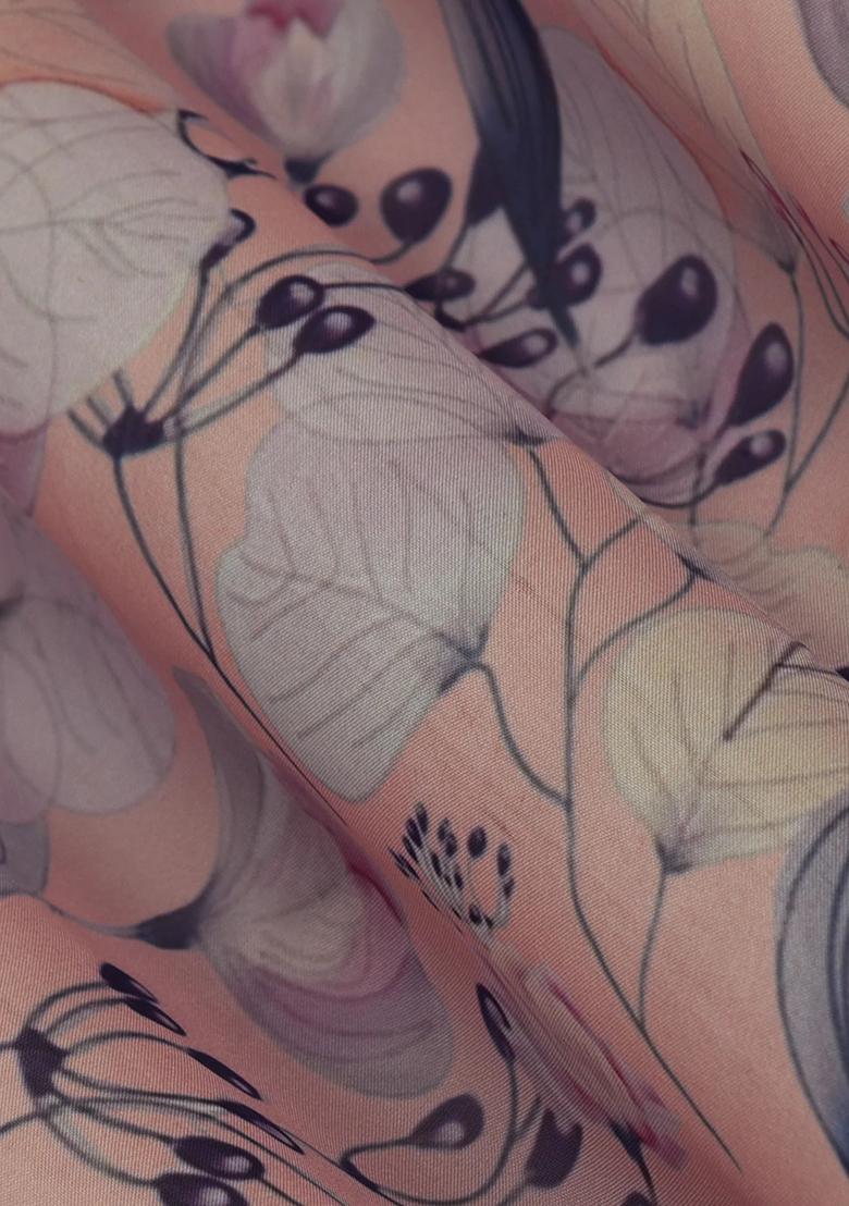 Baby Pink Organza Printed Pre Draped Saree Set - Indya