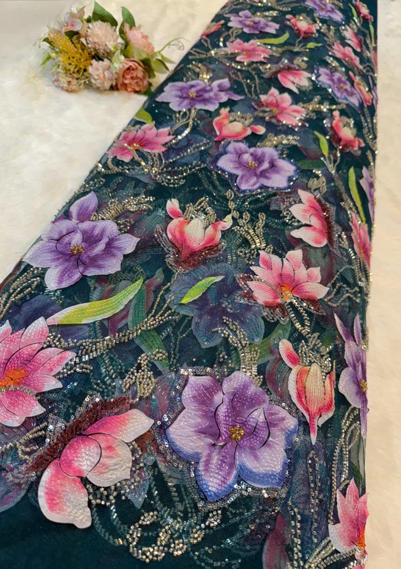 Sage Green Embellished Blouse With Pre Draped Saree Set