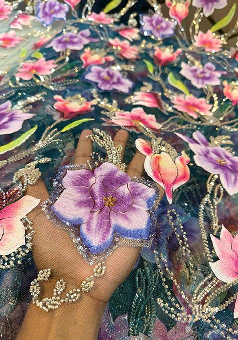 Sage Green Embellished Blouse With Pre Draped Saree Set