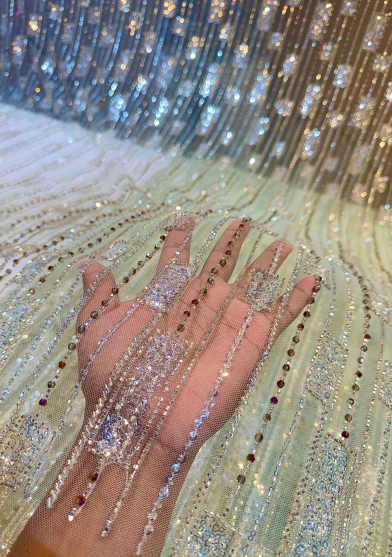 Sage Green Embellished Blouse With Pre Draped Saree Set