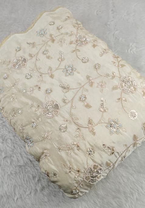 Beige Embroidered Tissue Pre Draped Saree Set