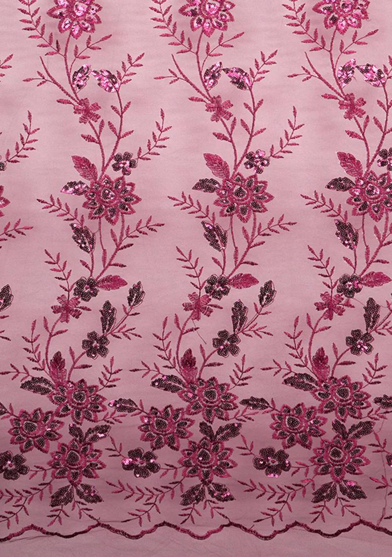 Pink Sequins Embroidered Net Pre Draped Saree Set - Indya